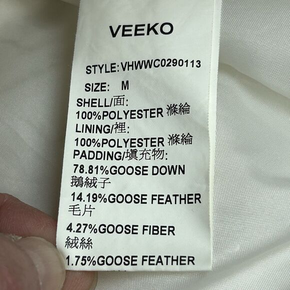 VEEKO Women's Medium 36 Goose Down Puffer Coat Jacket White Collared Pockets - Picture 13 of 16